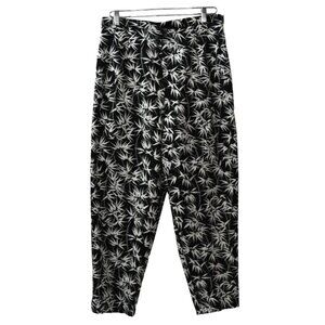 Briggs Ankle Length Stretch Pants Womens Size 14 Black White Cotton Bamboo Print